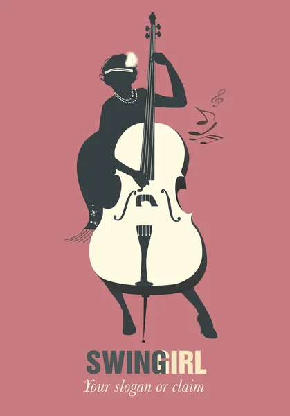 Mujeres tocando contrabajo — Vector de stock