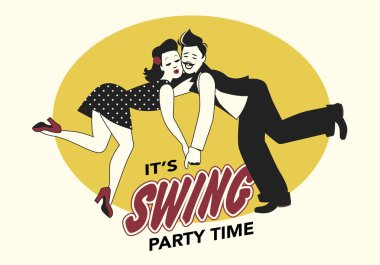 Funny couple dancing swing clipart