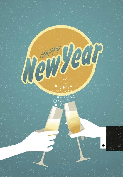 Kezében egy üveg pezsgőt pirítás a New Year's Eve — Stock Vector