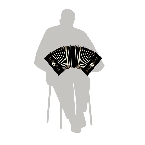 Ember sziluettje játszik bandoneon. — Stock Vector