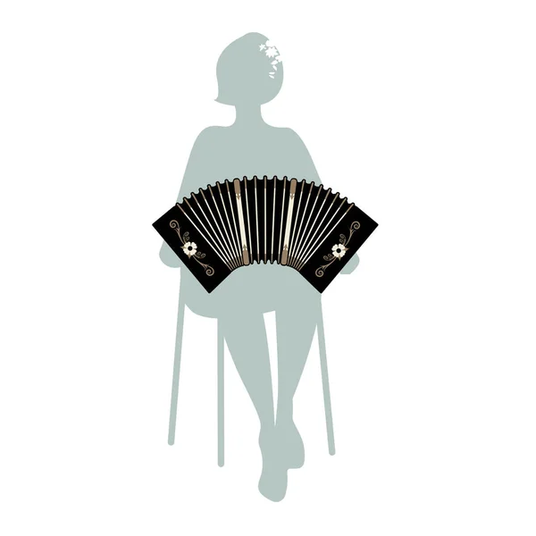 Femme silhouette jouer bandonéon . — Image vectorielle