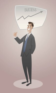 İş adamı onun başarısı gurur. Çizgi film retro tarzı 50 's ve 60 's