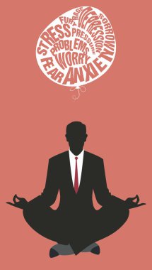 Yoga yaparken iş adamı. Meditasyon. Rahatlatıcı ve zorluklar salıverme. Retro tarzı.