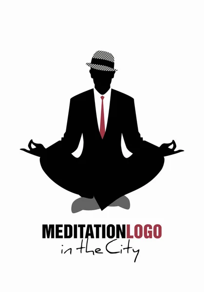 Sylwetka biznesmen sobie kapelusz i retro ubrania medytację. Dobre logo. — Wektor stockowy