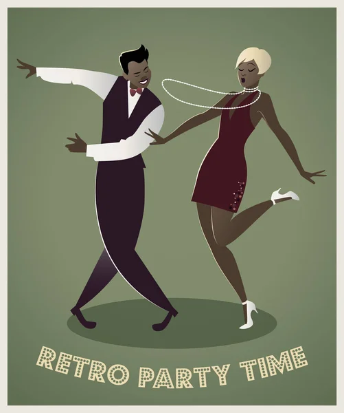 Funny couple dancing charleston. Cartoon retro style — Stock Vector