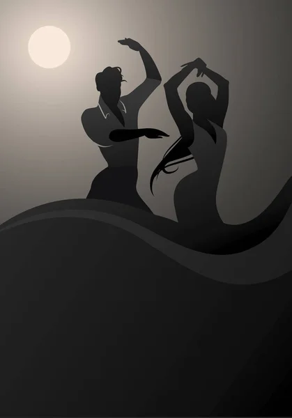 Flamenco dansers paar silhouet — Stockvector