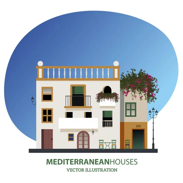 Casas mediterrâneas. Ilustração vetorial . —  Vetores de Stock