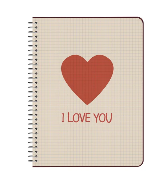 Corazón pintado en la hoja de un cuaderno. Ilustración vectorial — Vector de stock
