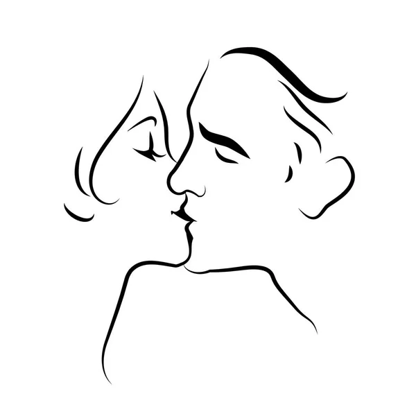 Gli amanti che si baciano. Disegno di linee. Illustrazione vettoriale — Vettoriale Stock
