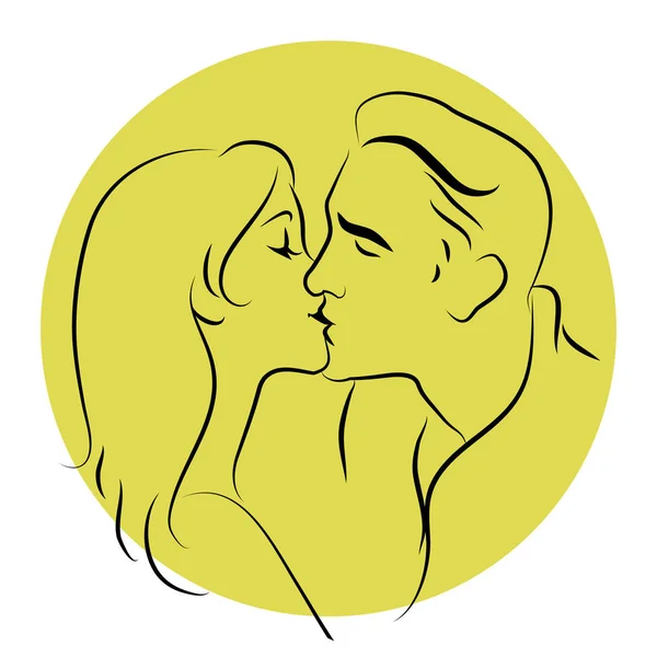 Amantes se beijando. Desenho de linha. Ilustração vetorial — Vetor de Stock