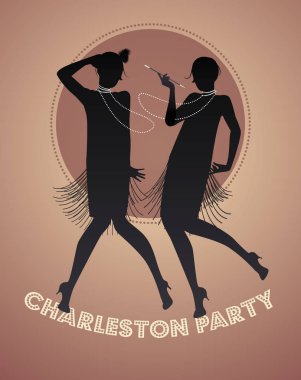 İki contayı kız charleston dans siluetleri. Vektör çizim