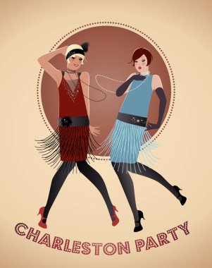 Charleston dans iki striptizci kızlar. Vektör çizim