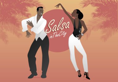 Salsa dansına genç afro Amerikan çift. Vektör çizim.