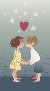 erkek ve kız öpüşme. vektör çizim