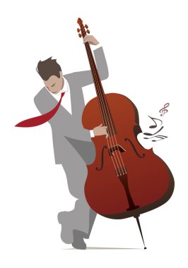 Elegant man playing double bass isolated on white background.Vector illustration. clipart
