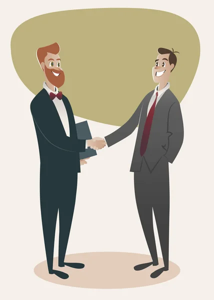 Dois homens de negócios a apertar as mãos. Vetor dos desenhos animados — Vetor de Stock