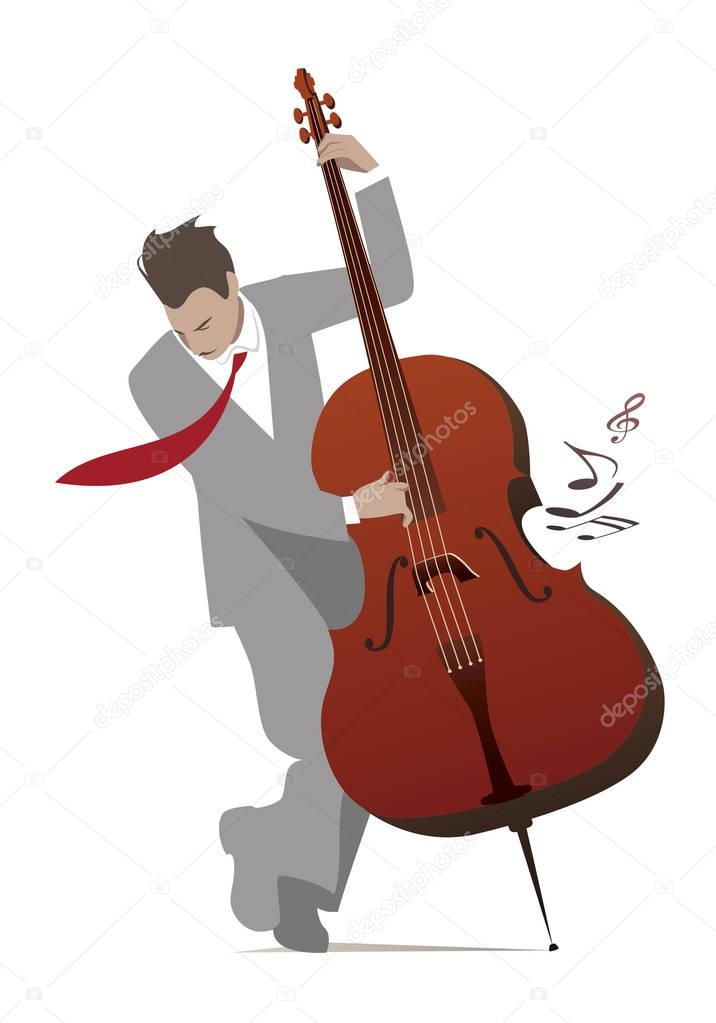 Elegant man playing double bass isolated on white background.Vector illustration.