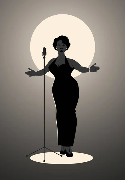 Elegante, curvilínea e sexy cantora de jazz cantando uma melodia —  Vetores de Stock