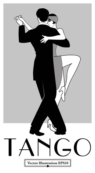 1920s Tango Poster. Elegant couple dancing tango. Retro style — Stock Vector