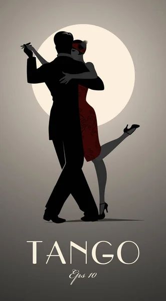 Pareja bailando tango bajo la luna. Ilustración vectorial — Vector de stock