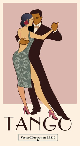 20 世纪 20 年代探戈海报。跳探戈舞的优雅情侣. — 图库矢量图片