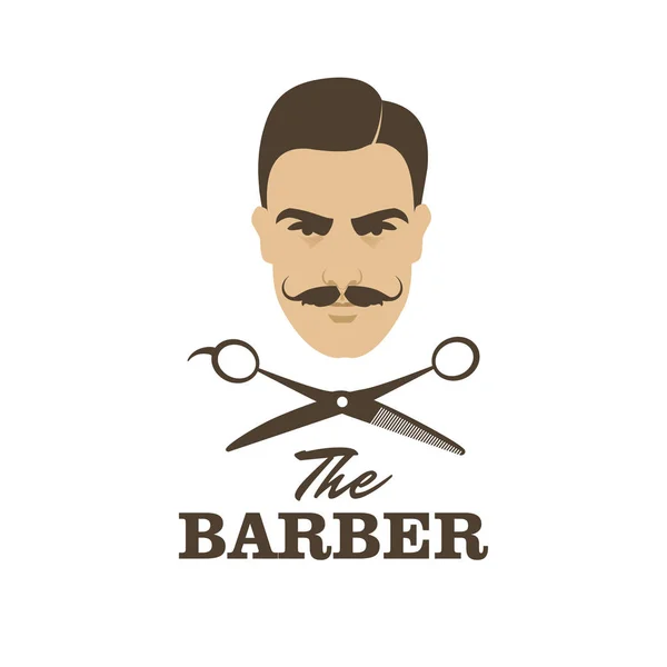 The Barber. Handsome man with mustache. Scissors. Barber shop sy — Stock Vector