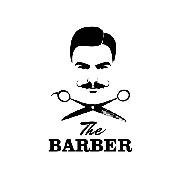 The Barber. Handsome man with mustache. Scissors. Barber shop sy — Stock Vector