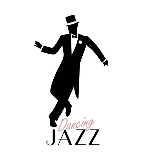 Hombre elegante con ropa de estilo clásico bailando jazz. Ilustración vectorial — Vector de stock
