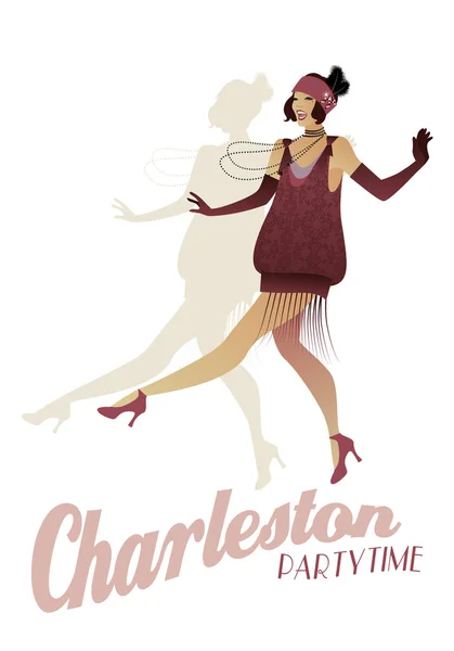 Elegante flapper. Elegante donna che indossa abiti stile anni '20 danza charleston — Vettoriale Stock