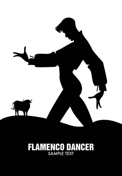 Ember táncoltak flamenco és a bika a háttérben — Stock Vector