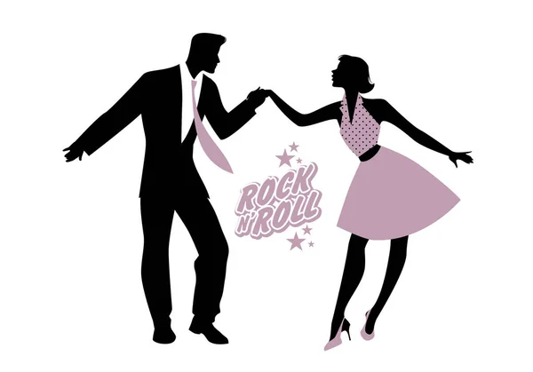 Молода пара в 50-х одязі танцює рок-н-рол. Векторні — стоковий вектор