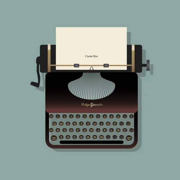 Old typewriter with a sheet of paper and a written message — Stock Vector