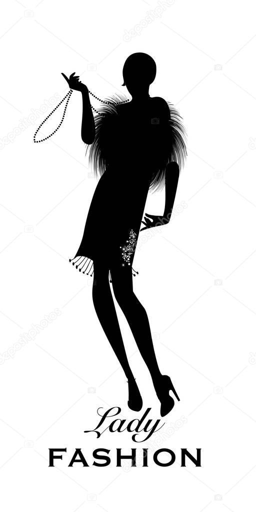 Elegant flapper. Stylish woman silhouette wearing 20's style 