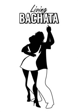 Siyah bir çift dans bachata, kizomba, merengue silüeti 
