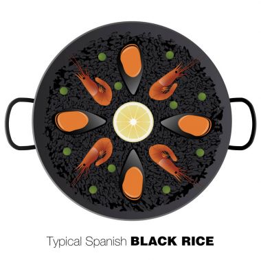 Tipik siyah İspanyol rice. Geleneksel paella pirinç ve squid mürekkep ile yapılan. 
