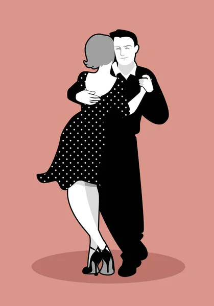 Jeune couple vêtu de vêtements rétro, danse balboa style swing — Image vectorielle