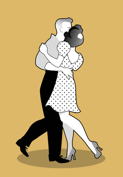 Young couple wearing retro clothing, dancing "balboa" style swing
