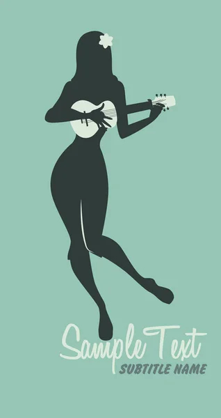 Sexy pin-up ragazza silhouette giocare ukelele. Illustrazione vettoriale — Vettoriale Stock