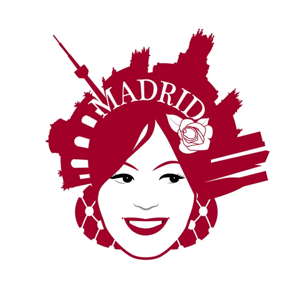 Символическое изображение Мадрида. Женщина в расческе с памятниками Мадрида — стоковый вектор