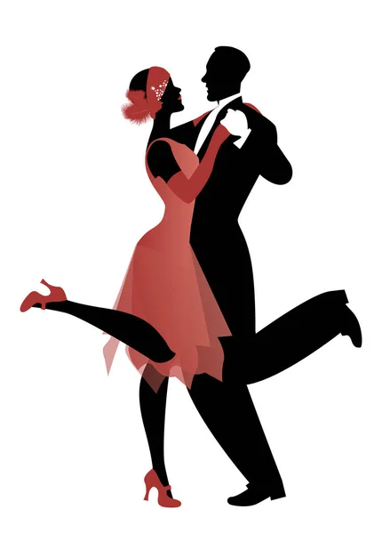 Elegante paar dragen 20 's stijl kleding dansende charleston. Vectorillustratie — Stockvector
