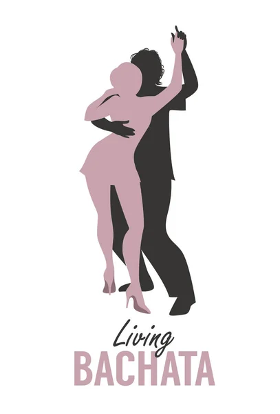 Giovani silhouette di coppia che ballano bachata, salsa o musica latina . — Vettoriale Stock