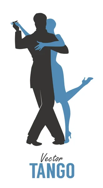 Silhouette of elegant couple dancing tango. Vector Illustration — Stock Vector