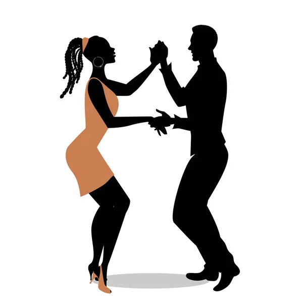 Young afro american couple silhouettes dancing salsa. Vector illustration. — Stock Vector