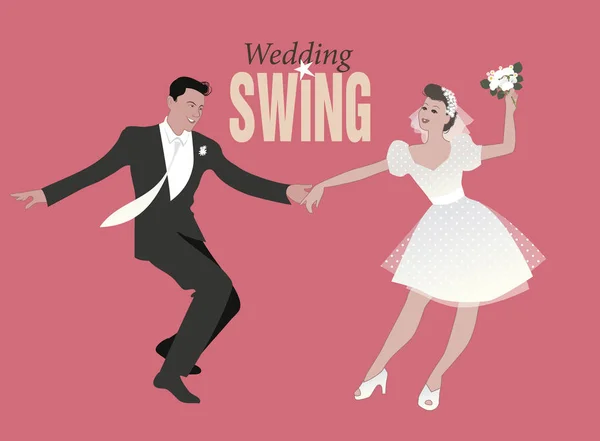 Danza nuziale. Spose e sposi che ballano swing, lindy hop o rock — Vettoriale Stock