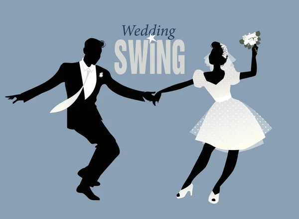 Danza nuziale. Spose e sposi che ballano swing, lindy hop o rock — Vettoriale Stock