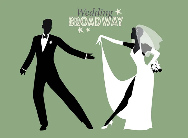 Danza nuziale. Sposa e sposo ballare in stile Broadway — Vettoriale Stock