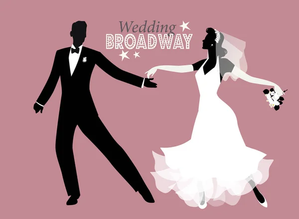 Danza nuziale. Sposa e sposo ballare in stile Broadway — Vettoriale Stock