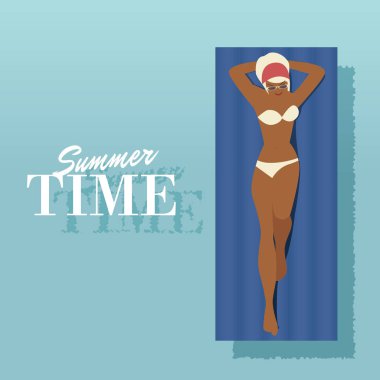 Bir kayan nokta su üzerinde güneşlenme kız. Vektör çizim