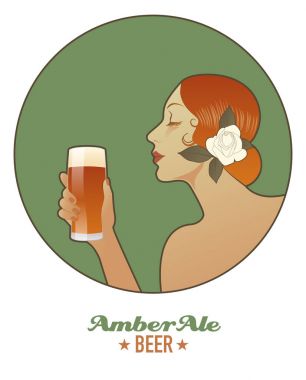 Bir bardak bira tutan kadın. Amber Ale. Vintage tarzı.