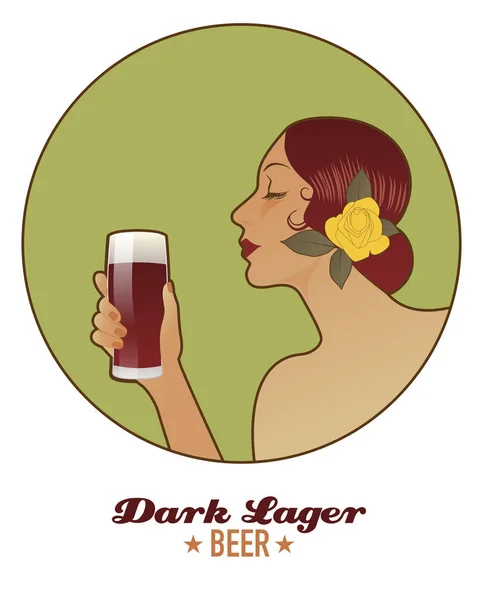 Mujer sosteniendo un vaso de cerveza. Dark Lager. Estilo vintage . — Archivo Imágenes Vectoriales